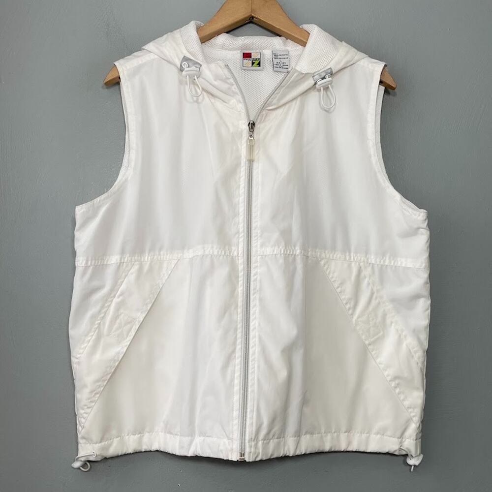 Vintage 80s 90s Energy Zone Vest Size L White Lightweight Sporty Hooded Gorpcore